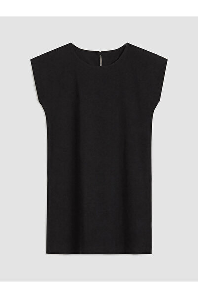 LC Waikiki Black Crew Neck Linen Blend Mini Dress
