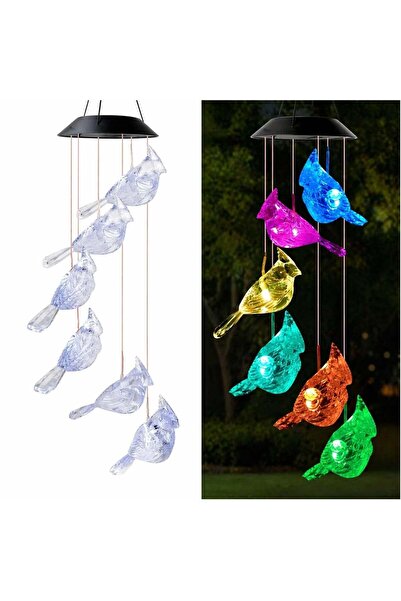 CASA JOY Lampă solară LED de 63 cm cu clopoței de vânt, model cu 6 păsări tra...
