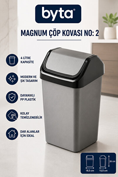 BYTA Magnum No:2 4 Liter Trash Can with Swinging Lid |   Durable Pp Plastic |...