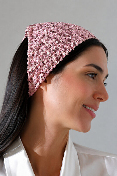 FATMA PULLU İP Powder Sequin Hand Knitted Triangle Bandana
