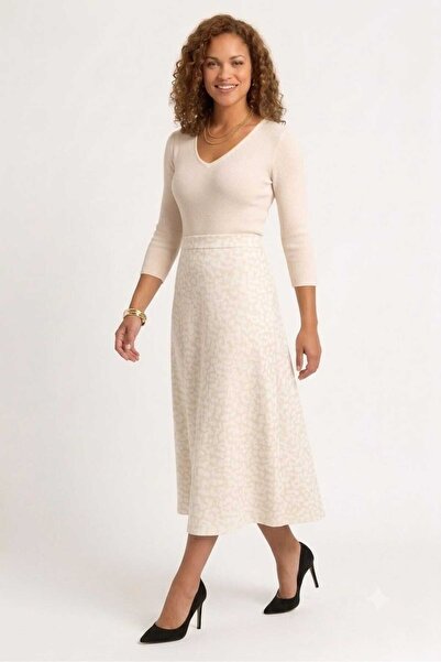 Butik A-Line High Waist Leopard Pattern Midi Skirt with Elastic Waist