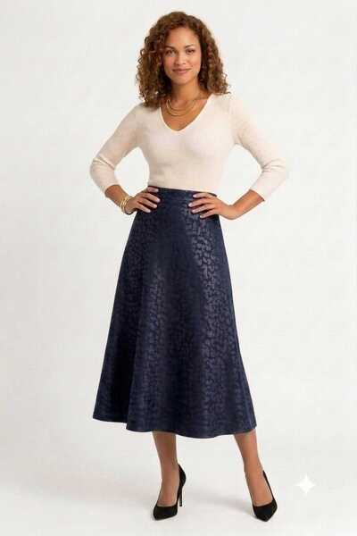 Butik A-Line High Waist Leopard Pattern Midi Skirt with Elastic Waist