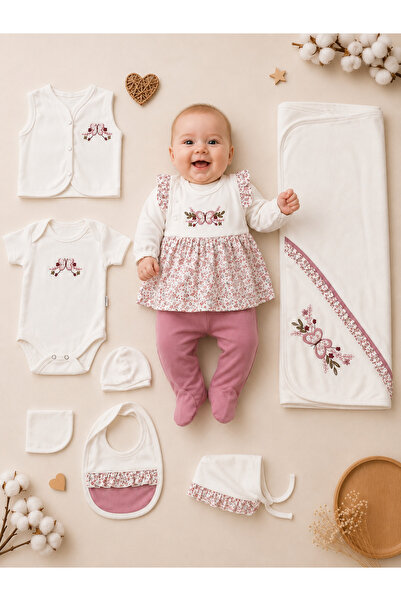 My Babies Label Kız Bebek Kelebek İşleme Detaylı Pamuklu 10’lu Battaniyeli Ku...