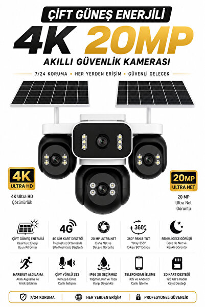 SONREİR X5 44GZ Solar Güvenlik Kamerası Türkçe 4G Sim Kartlı PTZ Hareketli Ge...