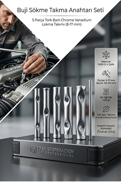 Transformacion Buji Sökme Takma Anahtarı Seti - 5 Parça Tork Barlı Chrome Van...