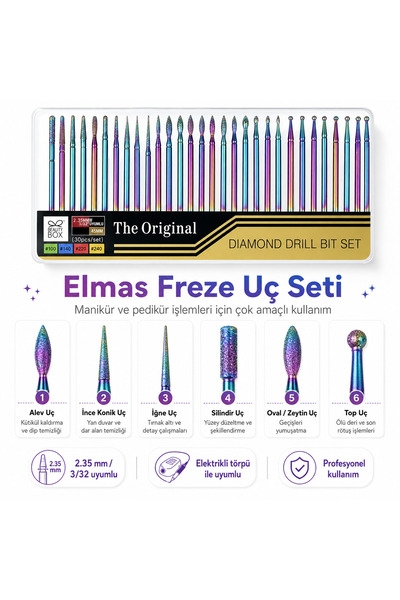 Beauty Box 30’lu Elmas Freze Uç Seti 2.35 mm Paslanmaz Kaliteli Profesyonel M...