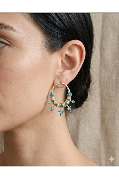By Zeyna Aksesuar Premium Geometric Stone Women's Earrings