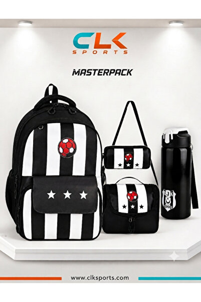 CLK SPORTS Masterpack Black and White Fan Elementary School Bag, Lunch Bag, P...