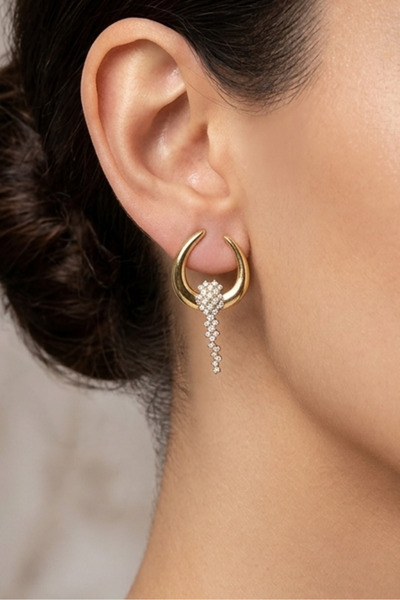 By Zeyna Aksesuar Premium Geometric Stone Women's Earrings