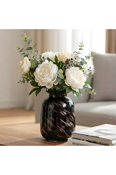 Generica Luxury Glass Decorative Vase 29X13Cm Black with Brown Glitter - Mode...