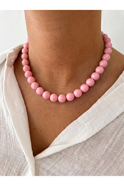 Esdem Accessories Toz Pembe Renkli Tek Sıra Boncuk Kolye