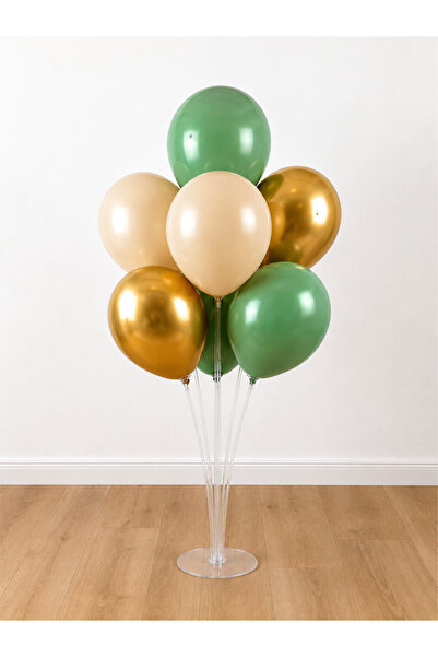 Balonsan Chrome Gold Eucalyptus Sea Sand 7 Balloons 7-Piece Balloon Stand