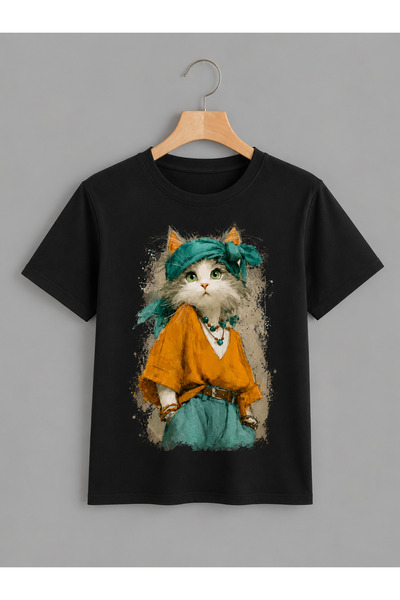 VODEXA Unisex Oversize T-Shirt Fancy Cat Printed 100% Cotton T-Shirt Comforta...
