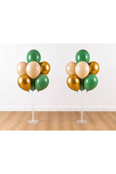Balonsan Sea Sand Eucalyptus Chrome Gold 14 Balloons 7 Balloon Stands 2 Pieces