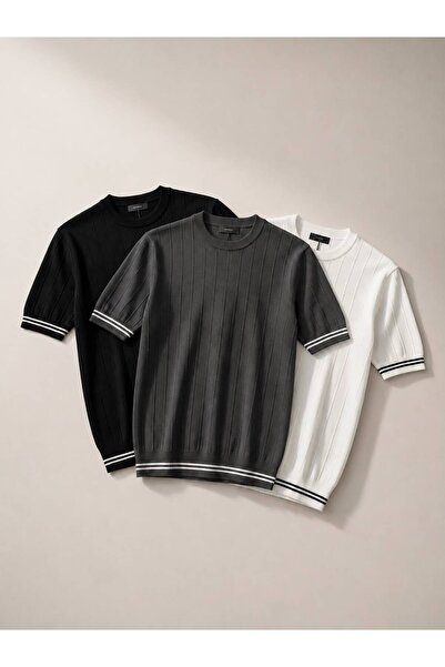 ixir 3-Piece Set of Men's Short-Sleeved Crew Neck Trio T-Shirts 100% Cotton S...