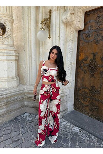 EVOA Women's Magnolia Patterned Crop and Trouser Set