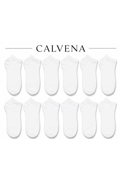 Calvena Unisex 12 Pairs of White Soft Textured Booties Socks