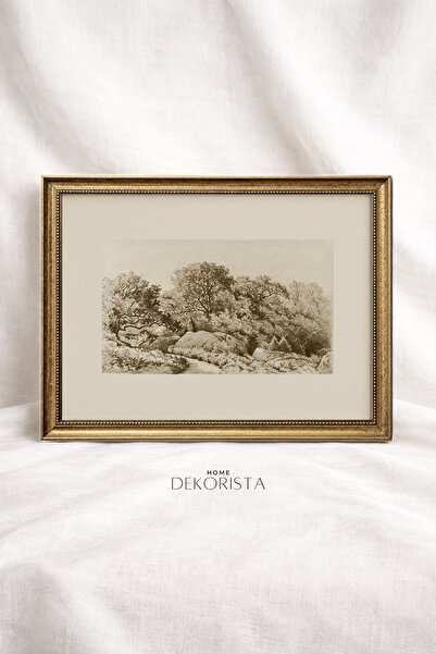 HOME DEKORİSTA Εικονογράφηση τοπίου με vintage πλαίσιο χωρίς γυαλί, καλλιτεχν...
