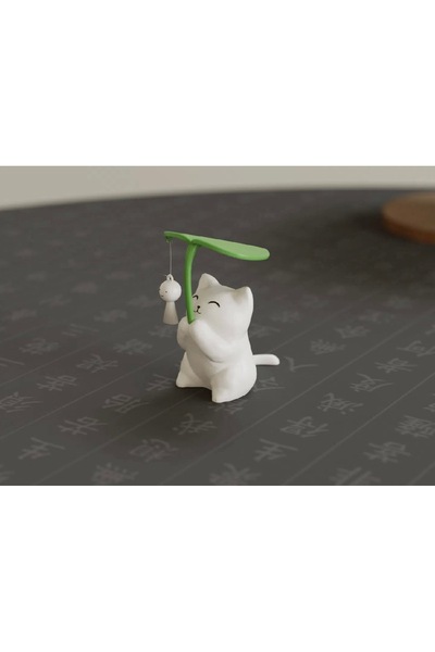 Atsutech Şemsiyeli Tatlı Kedi Figürü - Ev Ofis Masaüstü Dekoratif Biblo Arkad...