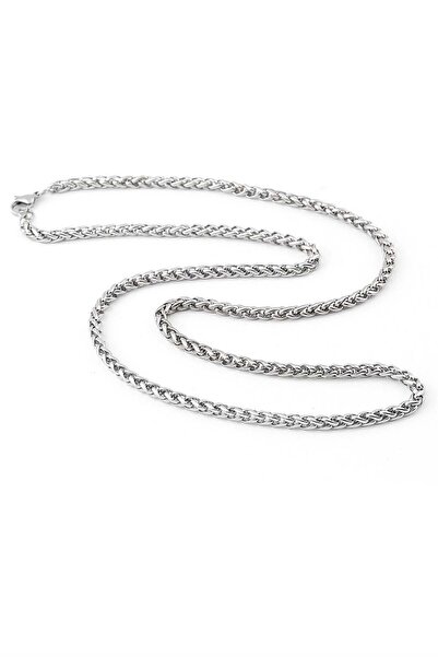 Lorivelle Premium Spiga Braided Chain Men's Necklace - Silver Color, Classic ...