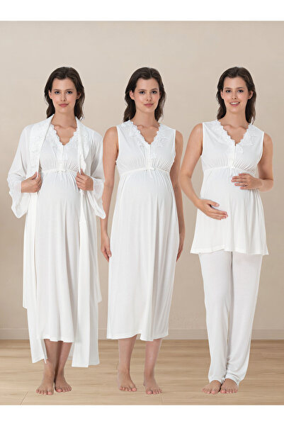 ByLohusa Soft Textured Zero Sleeve Maternity Set Effortt - Ecru