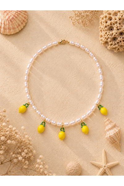 i&s design Gerçek İnci Limon Cam Kolye