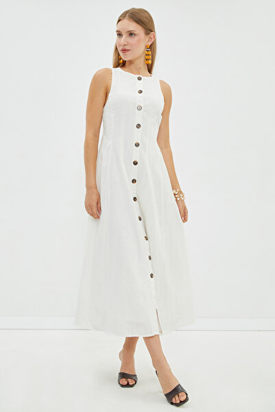 Fulla Moda Linen Look Pleated Maxi Dress