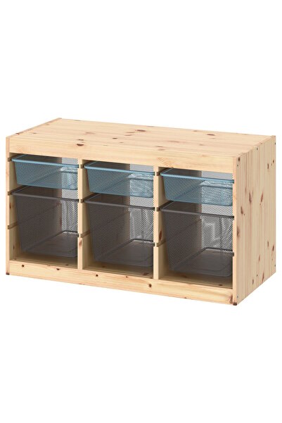 Trofast storage combination, light white stained pine grey-blue/dark grey, 93...