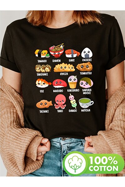 1001 Line تي شيرت نسائي للجنسين بطباعة طعام، ناعم وخفيف الوزن وقابل للتنفس، ب...
