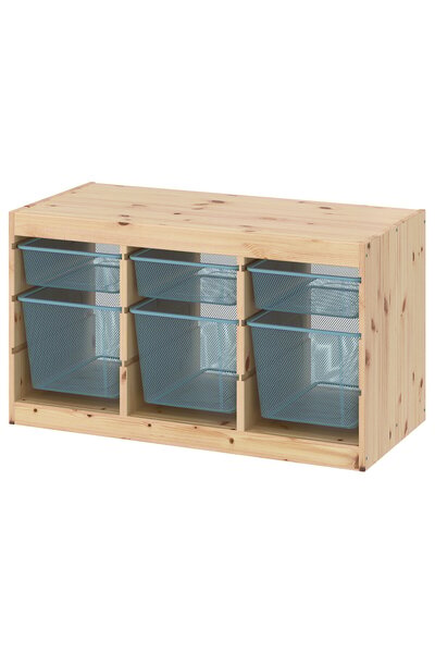 Trofast storage combination, light white stained pine/grey-blue, 93 x 44 x 52 cm