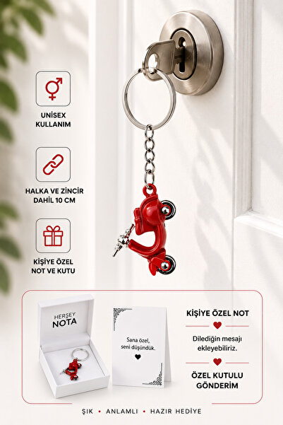 HER ŞEY NOTA www.herseynota.com Red Moving Wheel Vespa Keychain Unisex Metal ...