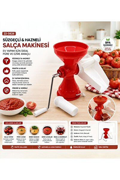 lstri El Tipi Süzgeçli Ve Hazneli Metal Kollu Salça Makinesi Pratik Kullanım