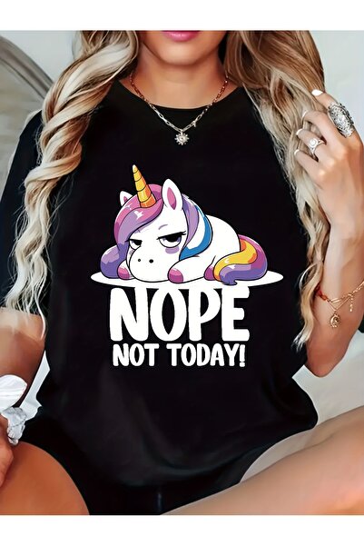 212Wear Women'S "NOPE NOT TODAY!" Graphic Tee - Black Crew Neck Short Sleeve ...