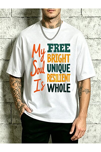2mcup تي شيرت رجالي بتصميم جرافيكي فريد وقوي من My Soul Is Free، بقصة فضفاضة،...