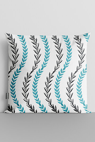 TicaretJet Black Blue Leaves Double Sided Digital Printed Throw Pillow Cover ...