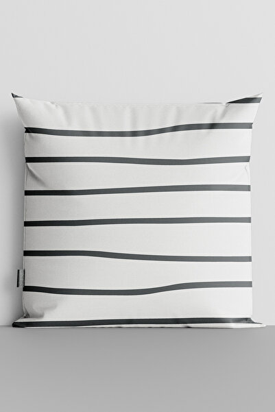 TicaretJet Black Horizontal Lines Double Sided Digital Printed Throw Pillow C...