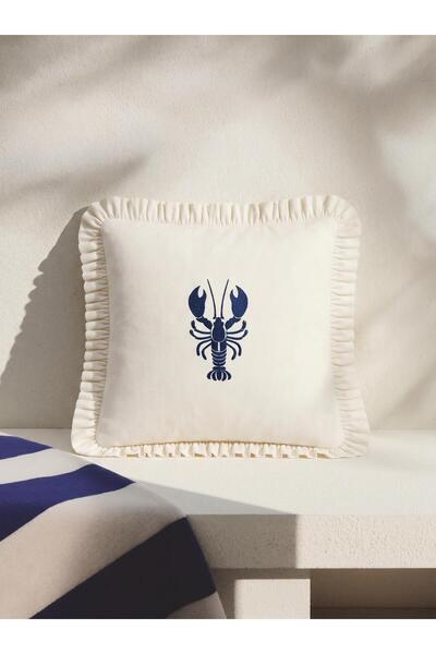 BELENAY Husă de pernă decorativă cu volane și broderie cu homar marin 45x45 cm