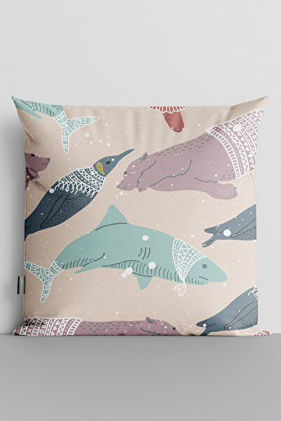 TicaretJet Shark Bear and Bird Themed Double Sided Digital Printed Throw Pill...