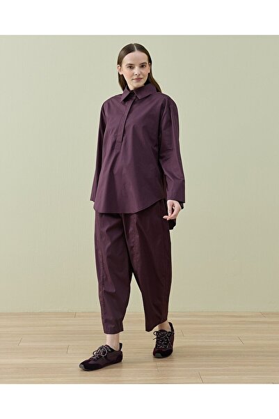 Aybikestil Poplin Polo Yaka Gömlek Mürdüm