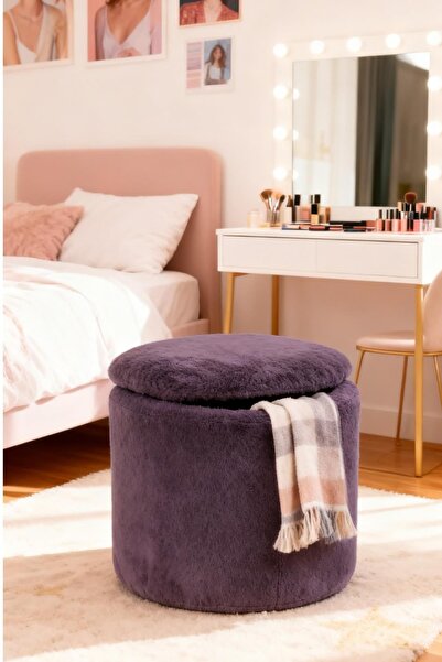 Exent ✨ Sandıklı Peluş Puf 40x40x42 cm Dekoratif Oturma Pufu Makyaj Masası Ta...