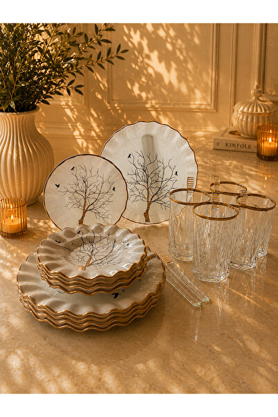 GÜRCÜGLASS Tree Model 24 Pcs Tea Pleasure with Spoon