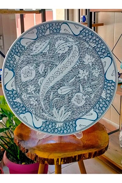 SİRİUS İznik çini 40 cm çapında el yapımı klasik iznik çini deseniyle kompazi...