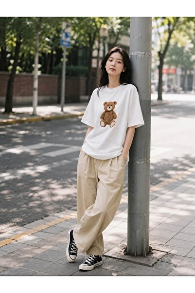 ONLY QUALİTY Women's Unisex Oversize Cat Printed White T-Shirt – Japanese Sty...