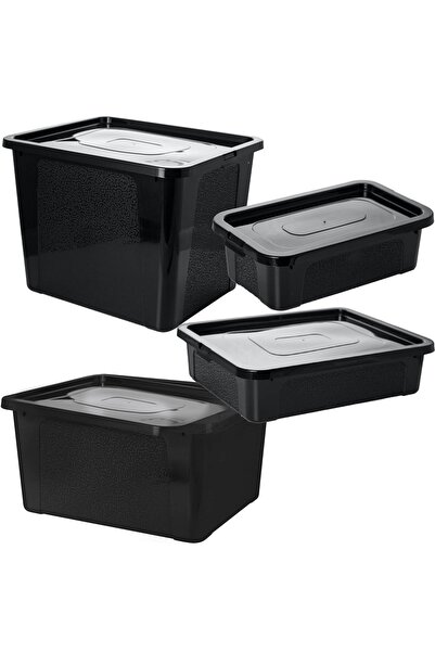EDANTI 4x Cutii de depozitare din plastic cu capac, Multibox Negru, 4.5L, 10L...