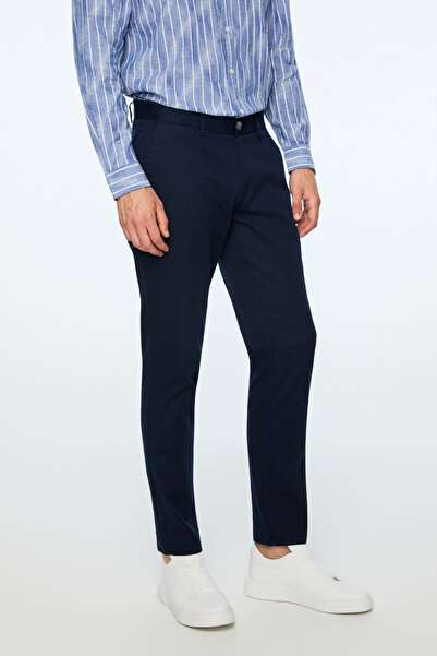 Morven Men's Navy Blue Cotton Trendy Straight Slim Fit Chino Pants
