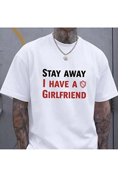 POPULUS White Stay Away I Have a Girlfriend Back Print T-Shirt