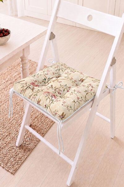 Home Çiçekli ve Kuş Motifli Pofidik Sandalye Minderi - Vintage Bahçe Dekorasyonu