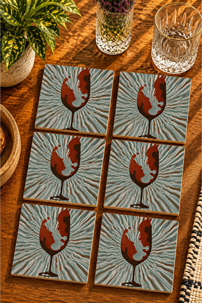 JHAAR Face Silhouettes in a Wine Glass Art Design Modern Set of 6 Coasters - ...