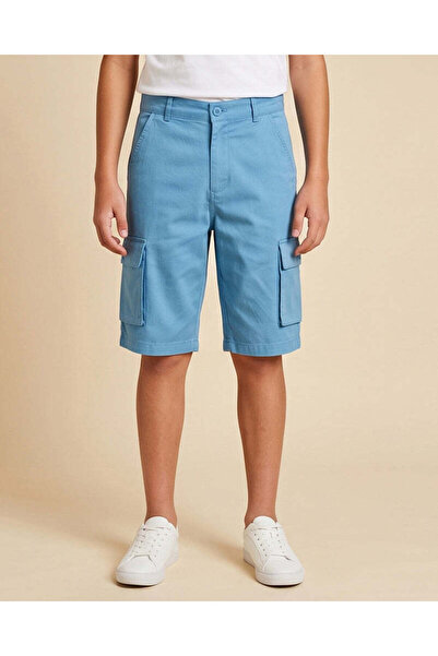 REDTAG Senior Boys Blue Cargo Pocket Shorts