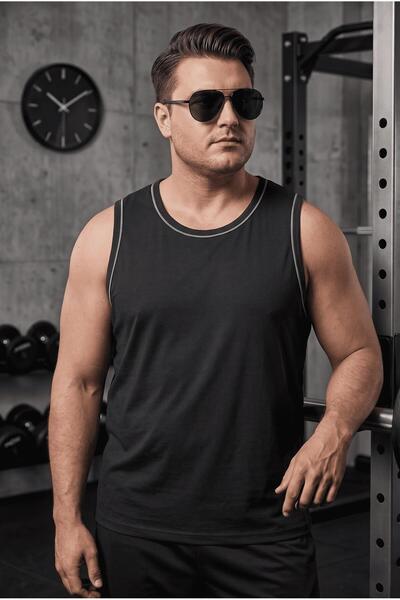 Oksit Plus Size Men's Crew Neck Undershirt with Piping Detail - Fitness and C...